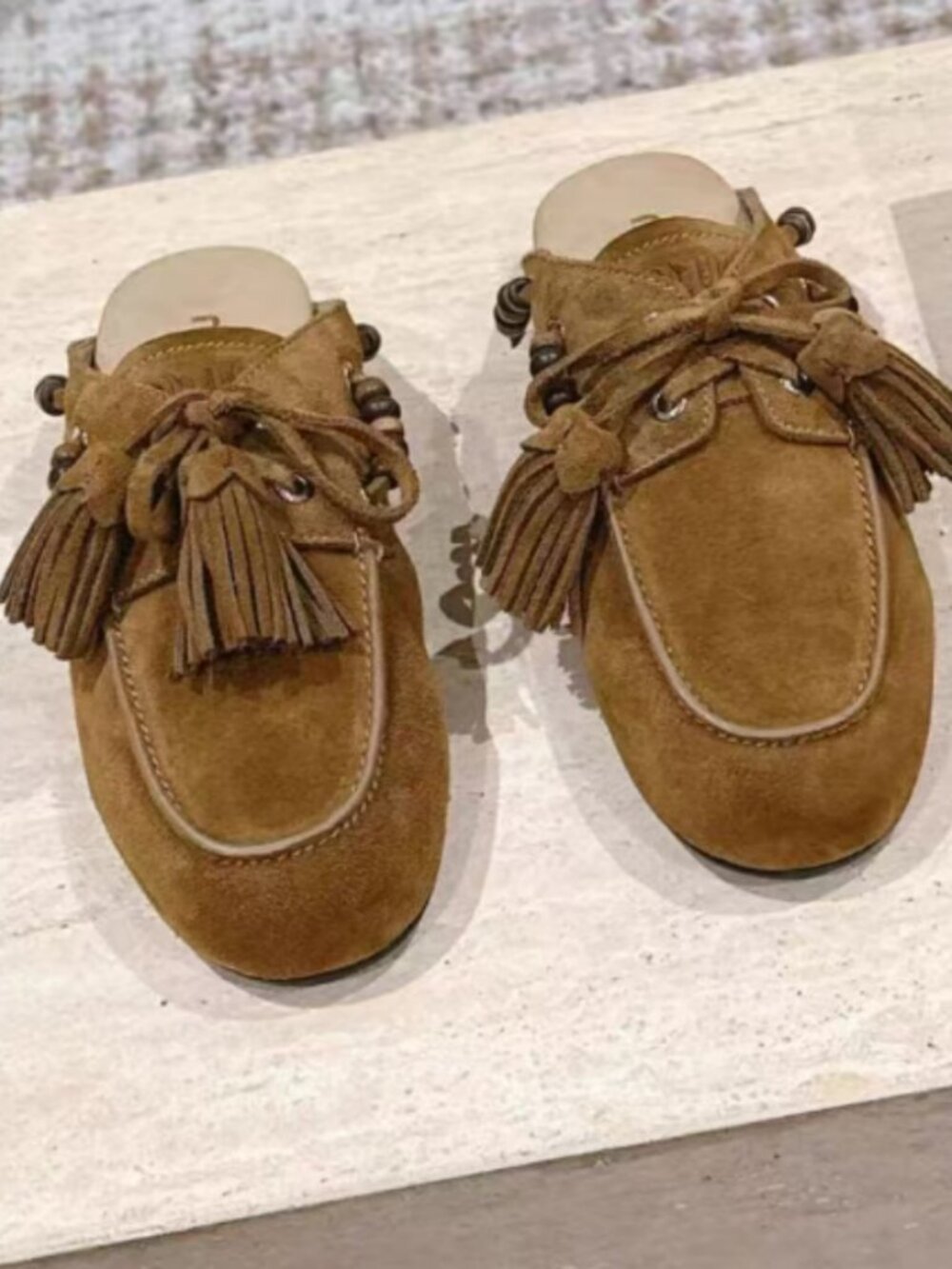 Miu Miu Brown Suede Tassel Mules